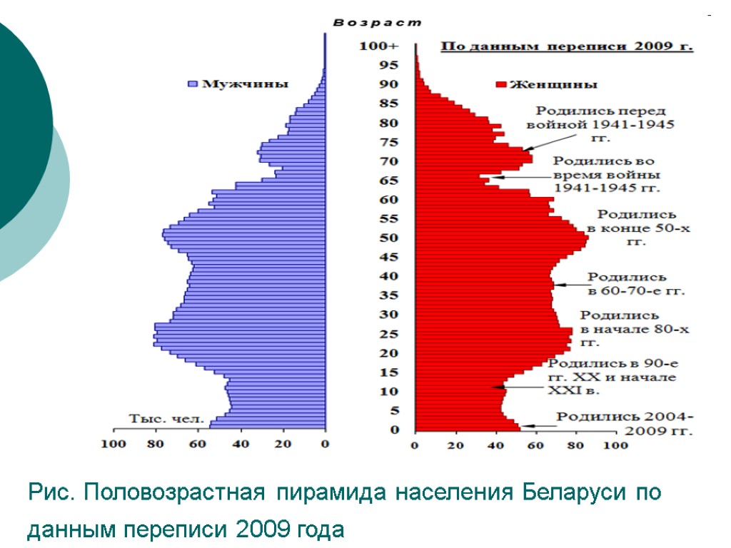 Рис. Половозрастная пирамида населения Беларуси по данным переписи 2009 года